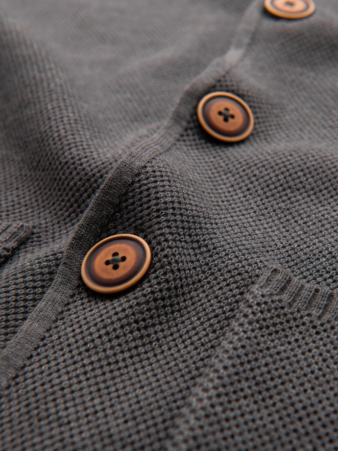 Dzianinowy męski kardigan z kieszeniami i ozdobnymi guzikami – grafitowy melanż V2 OM-SWCD-0109