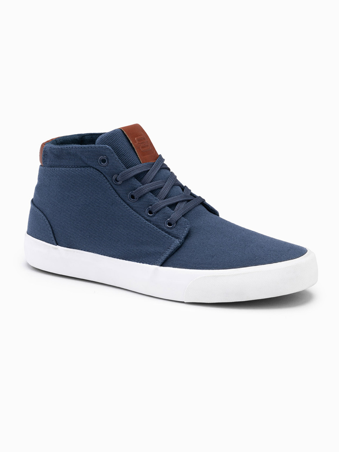 Men's high-top sneakers in cotton canvas - dark blue V1 OM-FOTH-0156