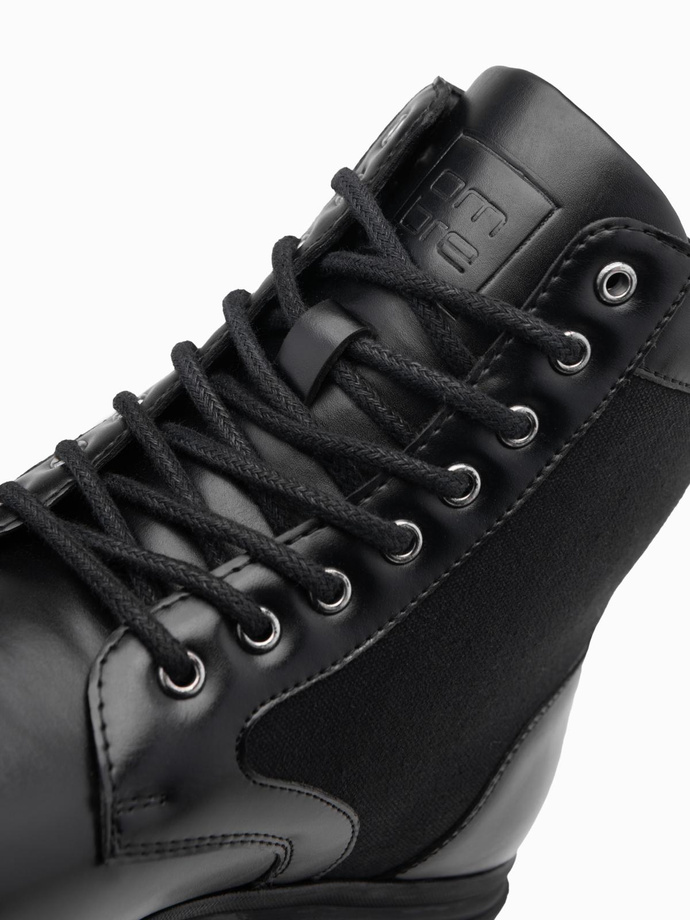 Buty męskie trapery z wysoką cholewką z łączonych materiałów – czarne V1 OM-FOBO-0174