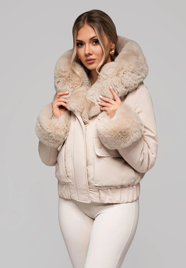 Women's jacket with detachable fur OW-JALP-0100 v2 - beige