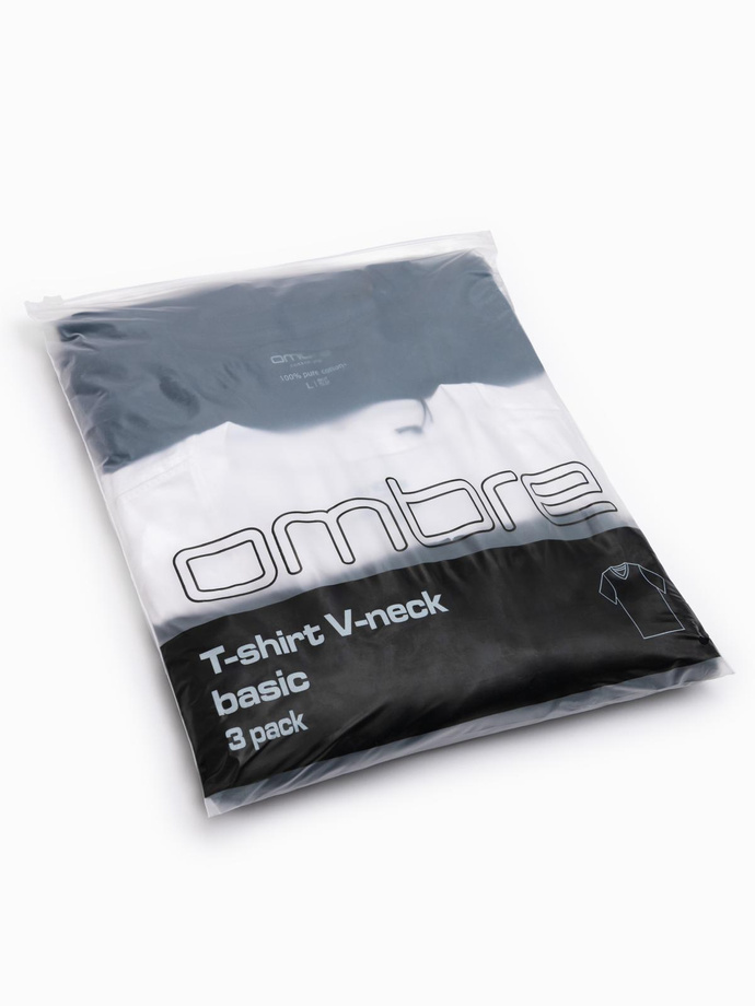 Zestaw męskich t-shirtów bawełnianych V-neck BASIC – czarny/biały/granatowy V1 OM-TSBS-0233