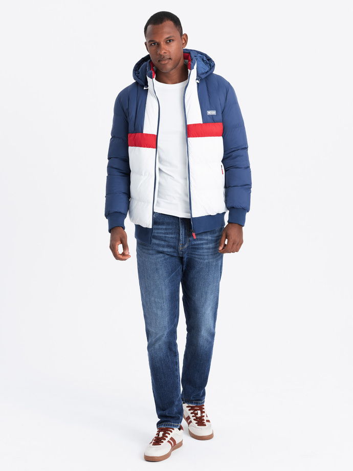 Men's colorful retro sports jacket - blue and white V1 OM-JALP-0175