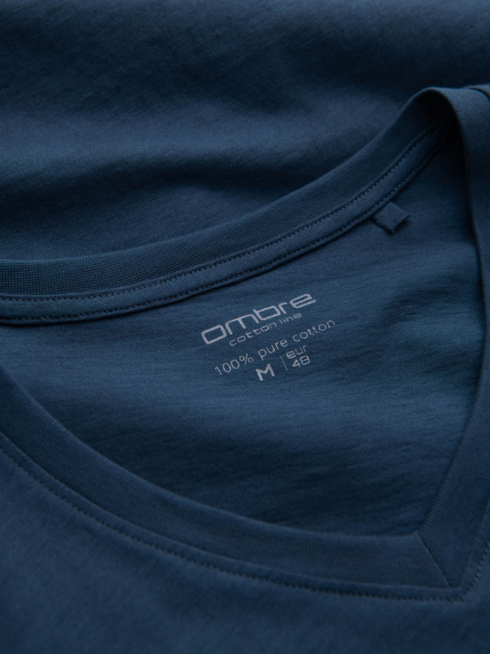 BASIC men's classic cotton T-shirt with a serape neckline - dark blue V13 OM-TSBS-0145