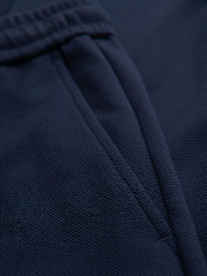 Men's pique knit pants with adjustable waistband - navy blue V1 OM-PACP-0283