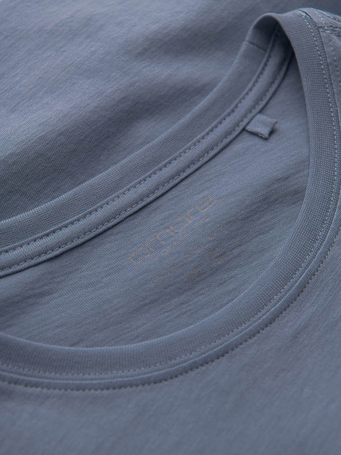 T-shirt męski klasyczny bawełniany BASIC - ciemnoniebieski V18 OM-TSBS-0146