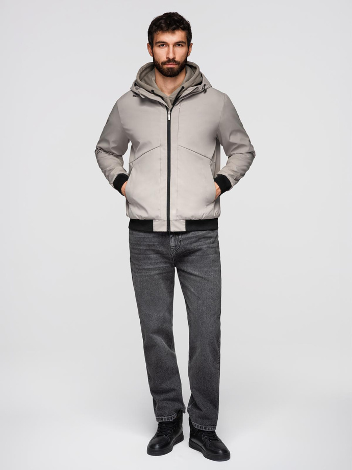 Men's lightweight jacket with mesh lining and hood - grey V6 OM-JANP-0149