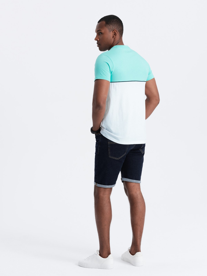 Men's two-tone cotton T-shirt - mint and white V3 S1619