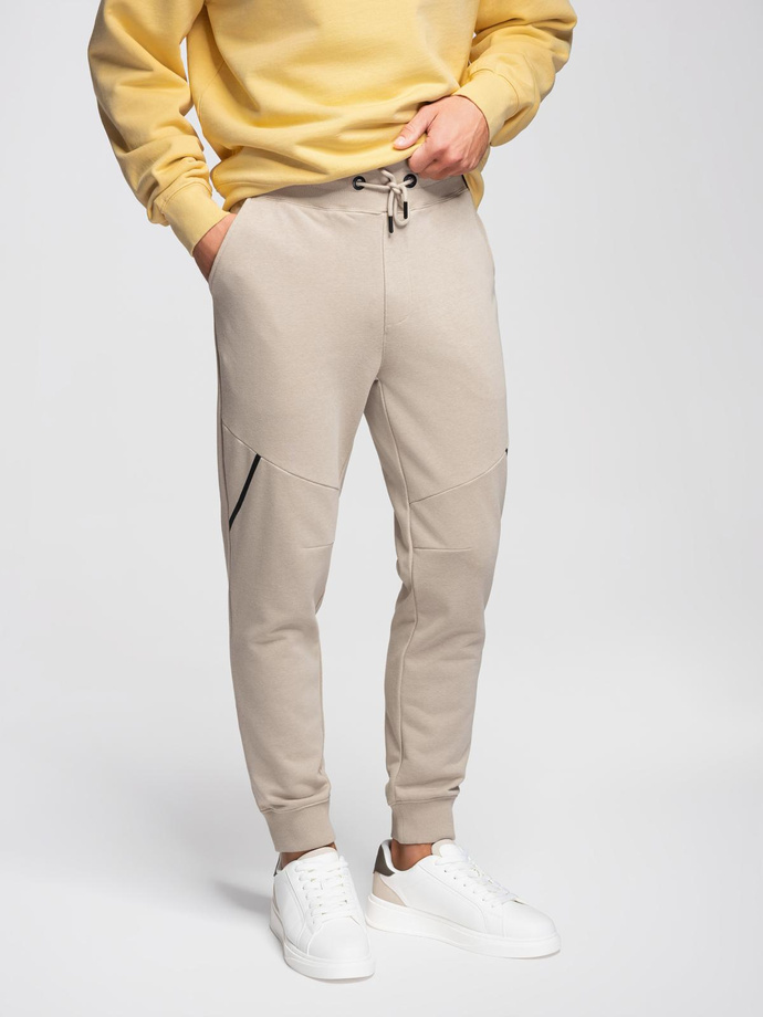 Men's sweatpants joggers - beige V3 OM-PASK-0280