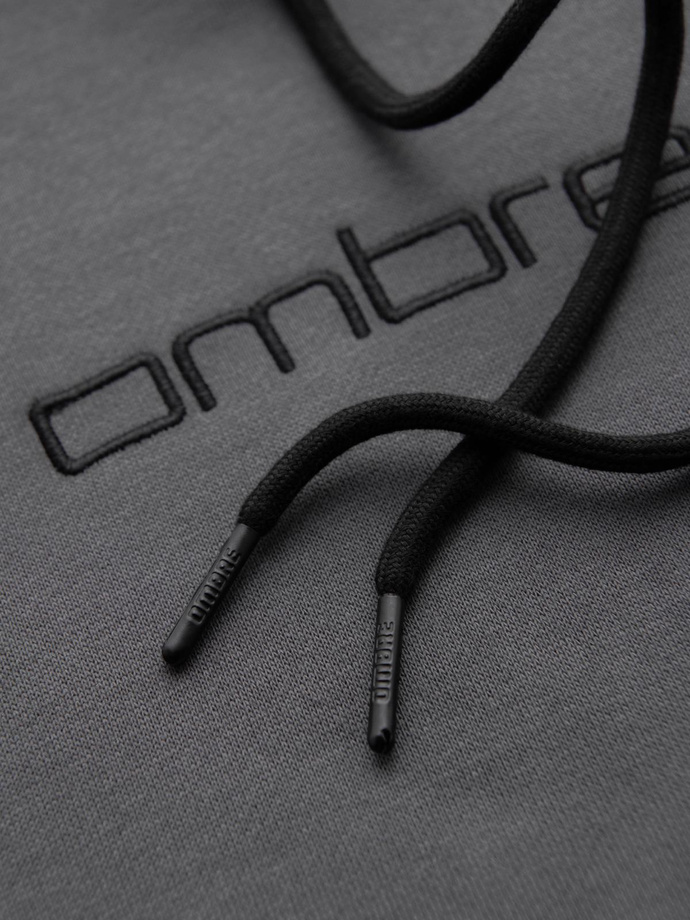 Bluza męska kangurka z haftem i kapturem – grafitowa V2 OM-SSNZ-0241