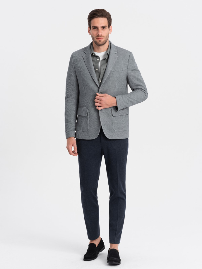 Men's blazer with elbow patches - light grey V1 OM-BLZB-0108