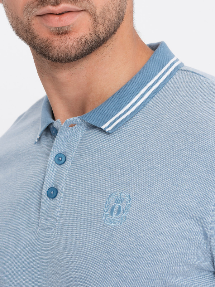 Men's melange polo shirt with contrast collar - blue V3 S1618