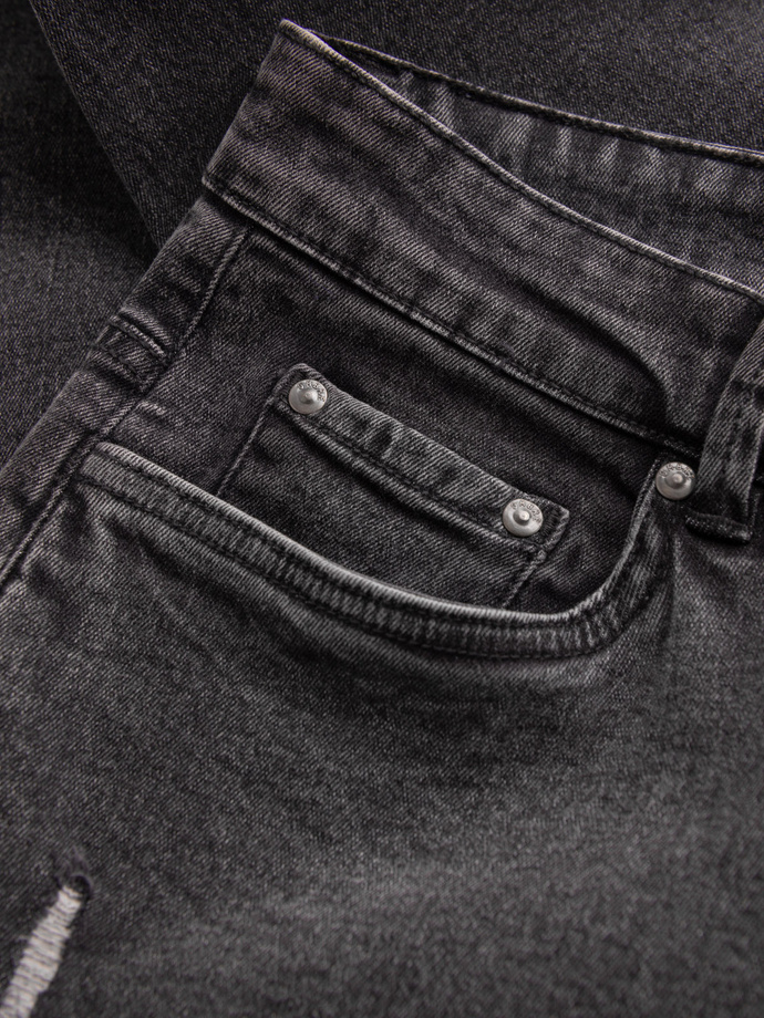 Washowane męskie spodnie jeansowe TAPERED FIT z przetarciami – grafitowe V3 OM-PADP-0163