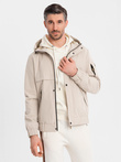Functional men's transitional jacket with hood - beige V3 OM-JANP-0225