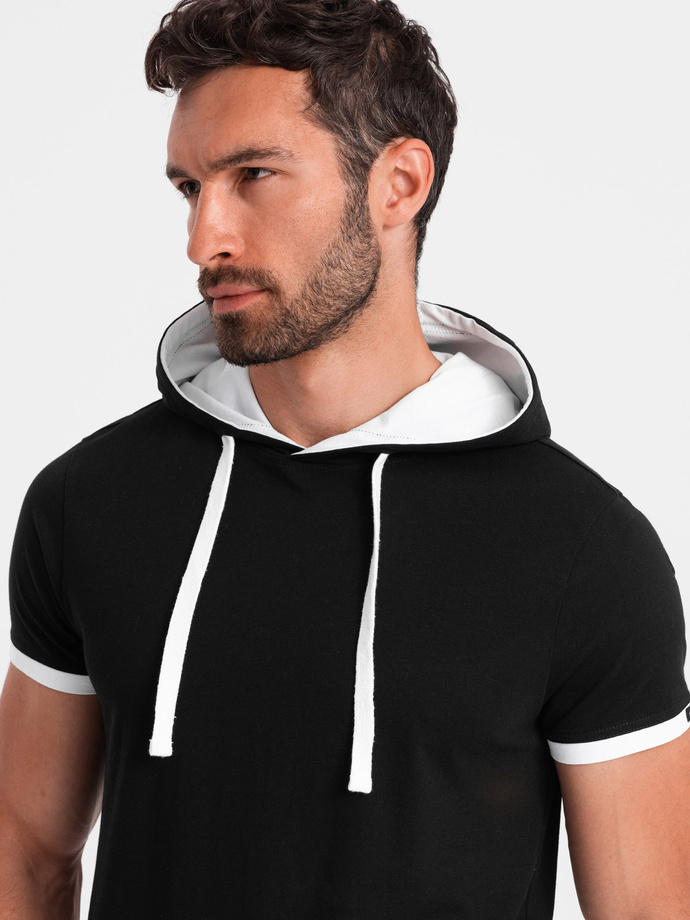 Casual men's cotton hooded t-shirt - black V9 OM-TSCT-22SS-001