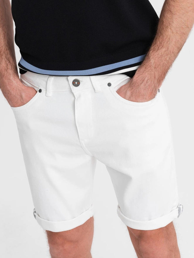 Men's denim classic shorts with rolled up leg - white V1 OM-SRDS-0162