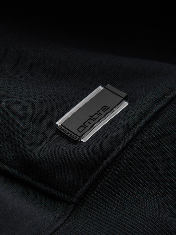 Men's BASIC cotton kangaroo hooded sweatshirt - black V9 OM-SSBN-0161