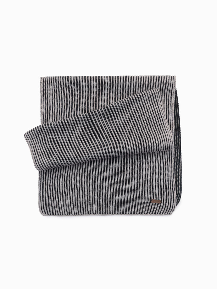 Men's knitted scarf with two-tone stripes - grey and black V1 OM-ACSF-0114