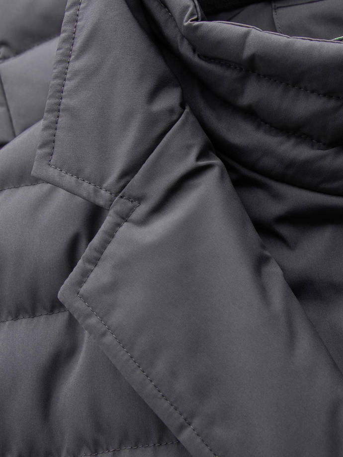 Pikowana kurtka męska o kroju marynarki – grafitowa V2 OM-JALP-0188