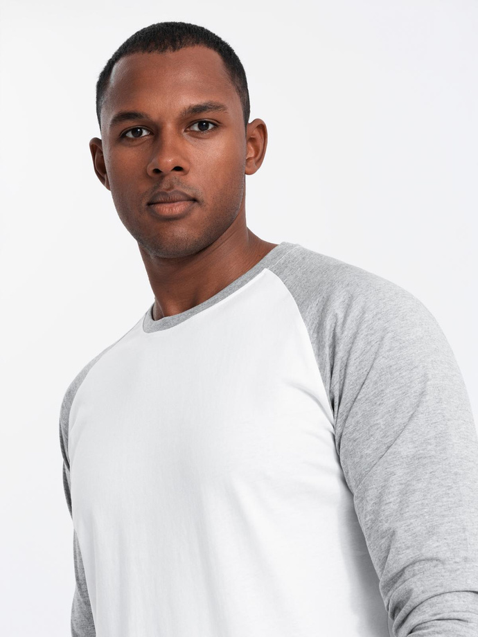 Men's longsleeve with raglan contrast sleeves - white and gray V5 OM-LSCL-0105