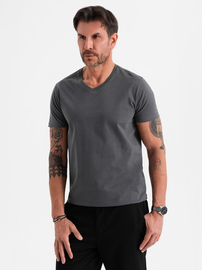 Men's BASIC classic cotton T-shirt with a serape neckline - graphite V3 OM-TSBS-0237