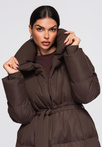 Women's quilted long jacket with belt OW-JALJ-0104 v3 - brown