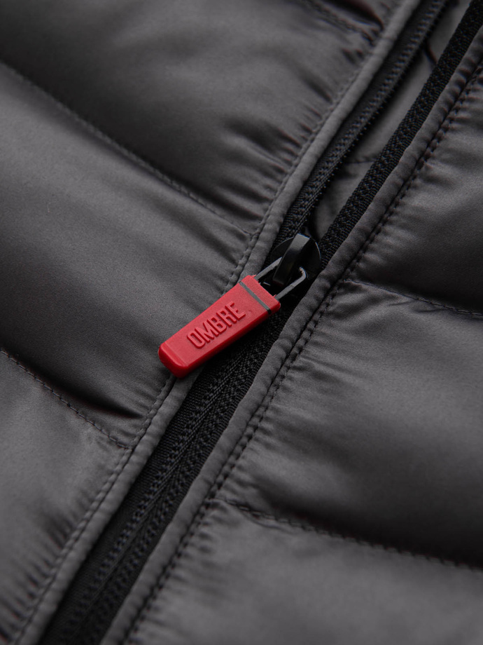 Lekko ocieplona pikowana kurtka męska z satynowym wykończeniem – grafitowa V14 OM-JALP-0180