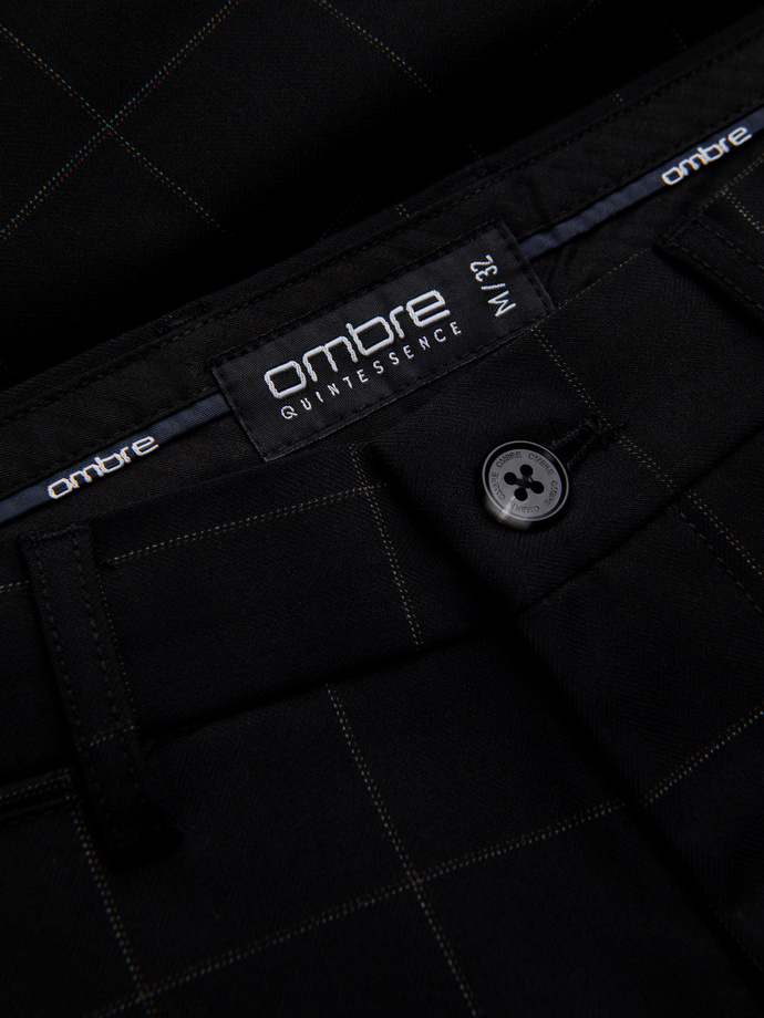 Spodnie męskie o klasycznym kroju w delikatną kratę - czarne V5 OM-PACP-0187