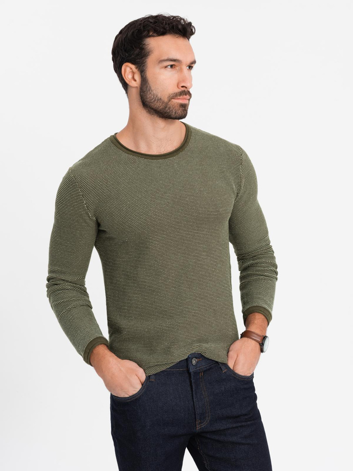 Men's knitted sweater with structured dots - olive V2 OM-SWSW-0118 