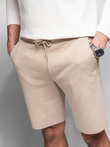 Casual men's SLIM FIT jacquard knit shorts - beige V2 OM-SRCS-0168