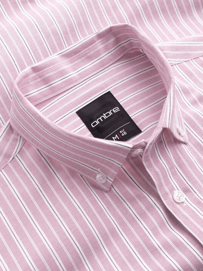 Men's cotton REGULAR FIT shirt with fine stripes - pink V2 OM-SHOS-0170