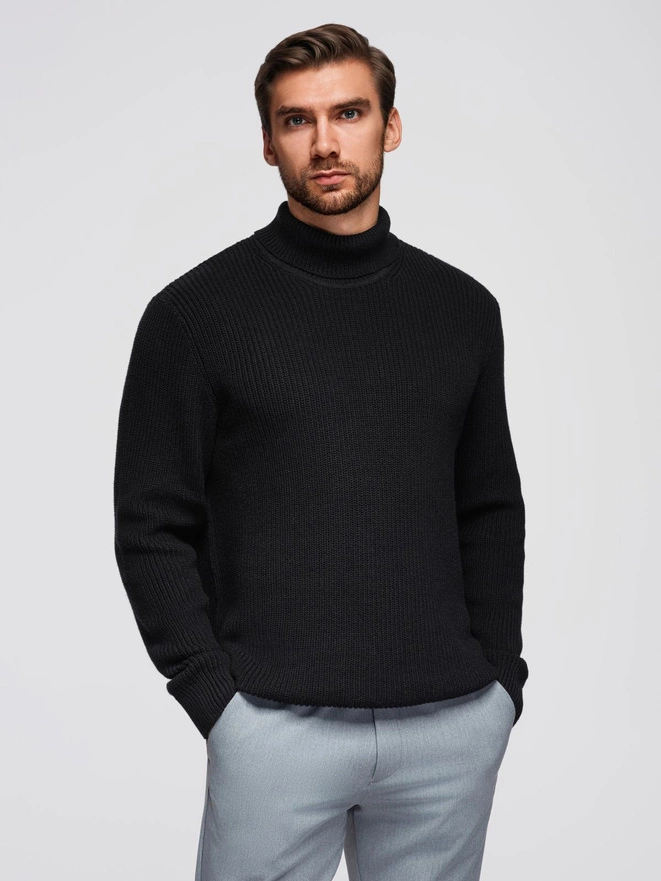 Men's classic cotton turtleneck sweater - black V4 OM-SWTN-0162