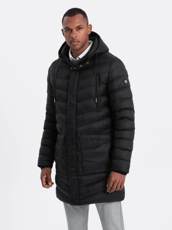 Men's winter parka quilted jacket - black V3 OM-JALJ-0100