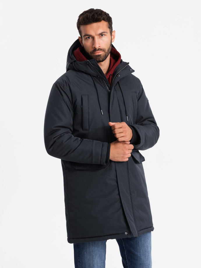 Classic long men's parka jacket - black V6 OM-JALJ-0166