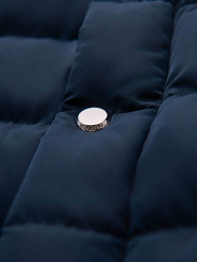 Kurtka pikowana męska ze stójką i zamkami na klatce piersiowej – granatowa V2 OM-JALP-0260