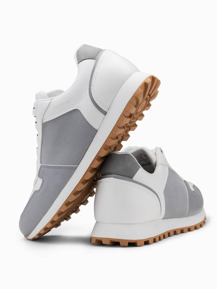 Patchwork men's shoes sneakers with combined materials - white and gray V3 OM-FOSL-0144