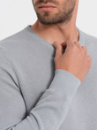 Men's textured sweater with half round neckline - light grey V5 OM-SWSW-0104