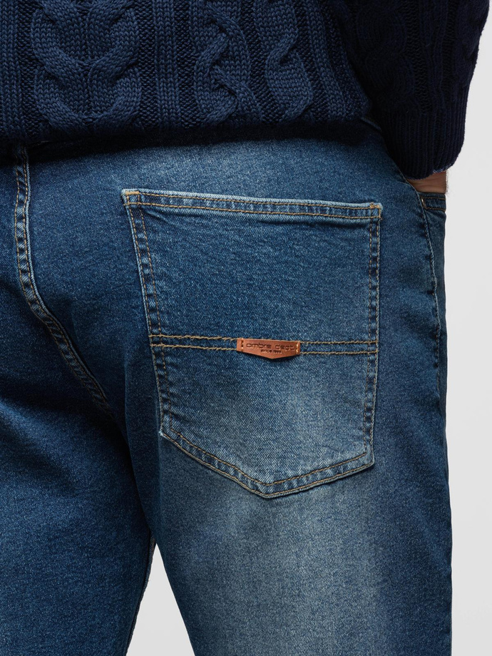 Męskie spodnie jeansowe REGULAR FIT z przetarciami - ciemnoniebieskie V2 OM-PADP-0254