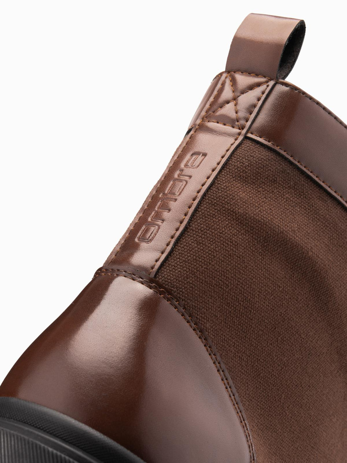 Męskie buty trapery z wysoką cholewką z łączonych materiałów – ciemnobrązowe V2 OM-FOBO-0174