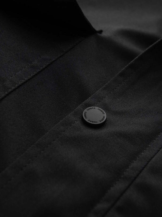 Lekka kurtka męska z wysokim kołnierzem i kieszeniami – czarna V1 OM-JALP-0167