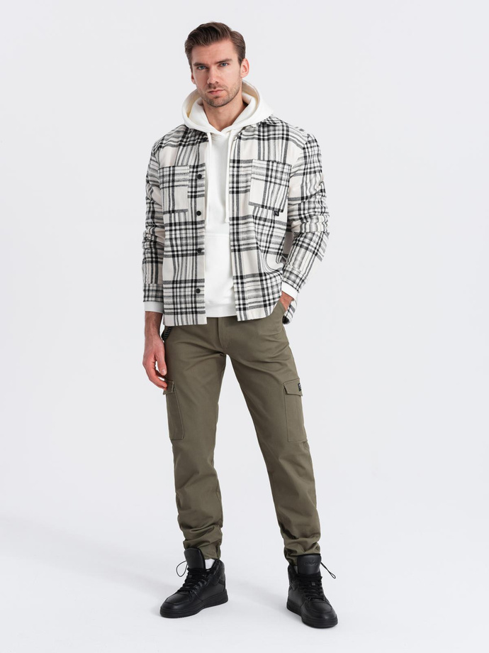 Men's pants with cargo pockets and leg hem - dark olive green V1 OM-PACG-0189