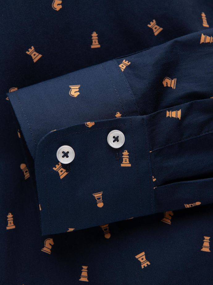 Bawełniana koszula męska we wzory SLIM FIT - atramentowa V3 OM-SHCS-0151