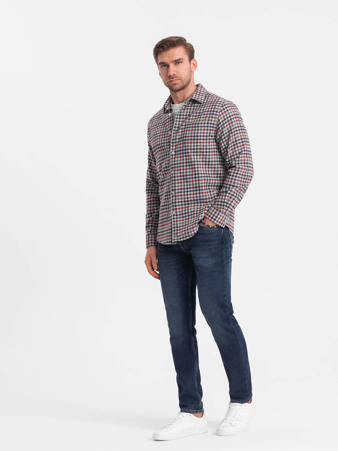 Męska flanelowa koszula w kratę - granatowo-czerwona V3 OM-SHCS-0150