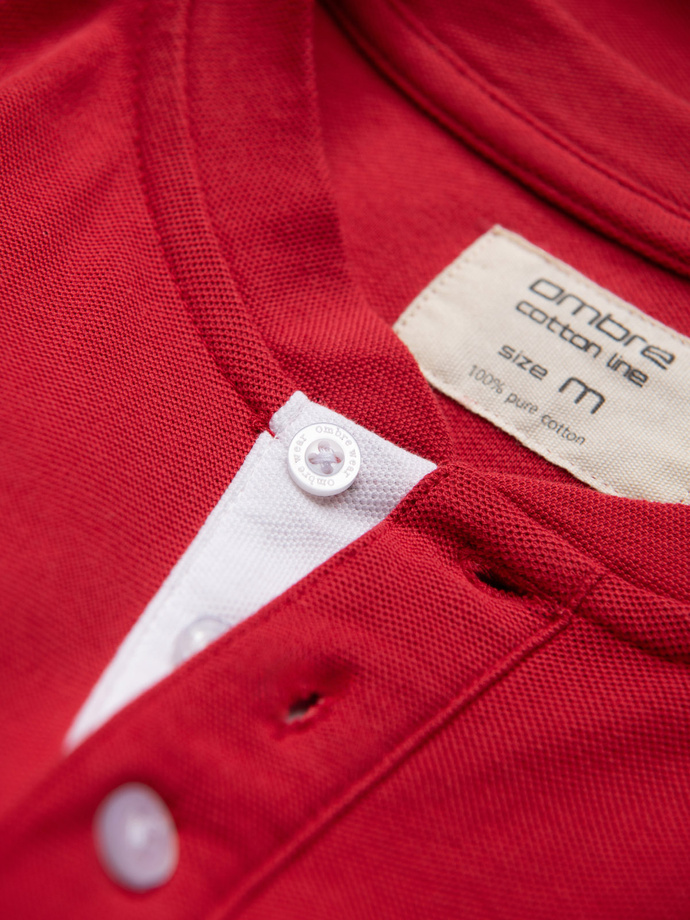 Koszulka męska polo bez kołnierzyka - czerwona V2 OM-TSCT-0156