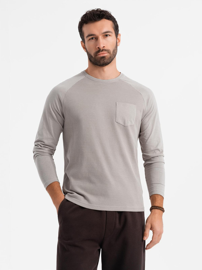 Men's longsleeve with "waffle" texture - ash V7 OM-LSCL-0109