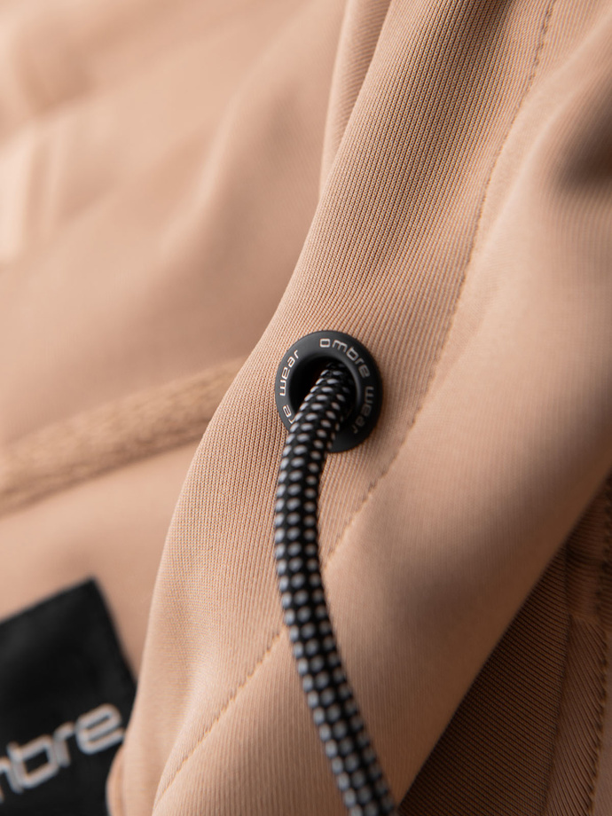 Unzipped men's hooded sweatshirt with piping - beige V4 OM-SSZP-0210