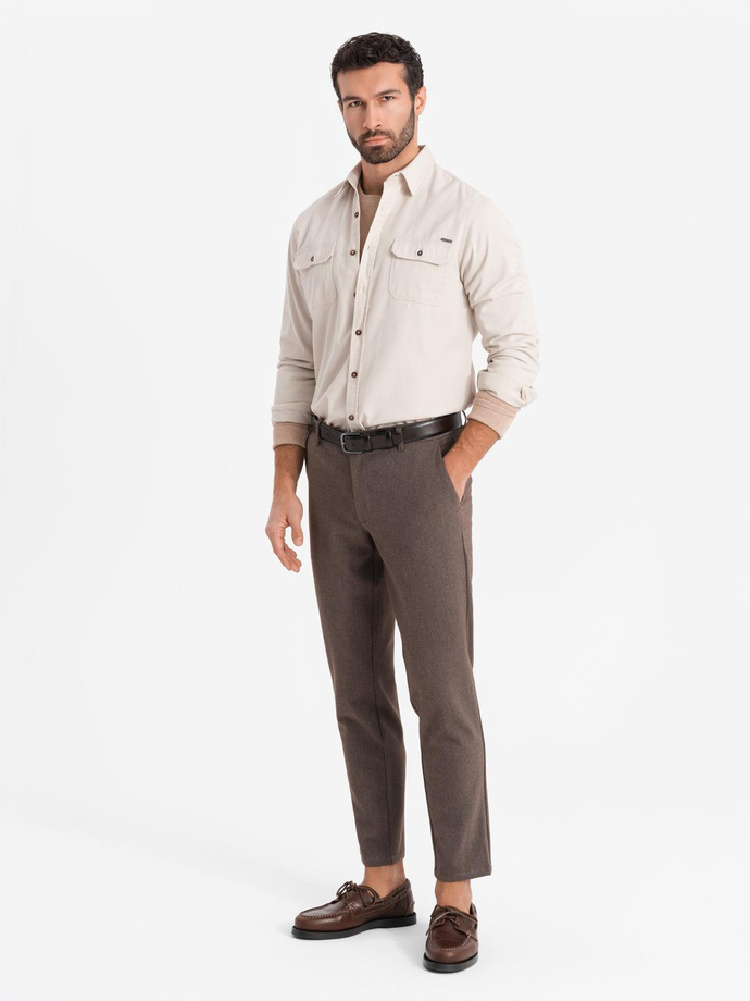 Męska bawełniana koszula REGULAR FIT z kieszeniami zapinanymi na guziki - kremowa V1 OM-SHCS-0146