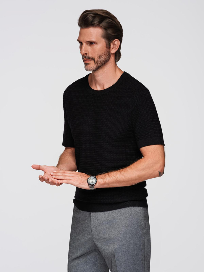 Męska strukturalna dzianinowa koszulka - czarna V3 OM-TSCT-0253