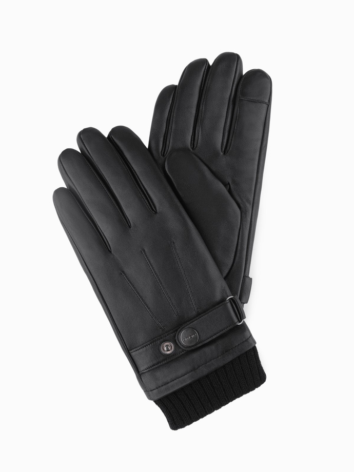 Men's leather gloves with touch function - black V1 OM-ACGL-0128