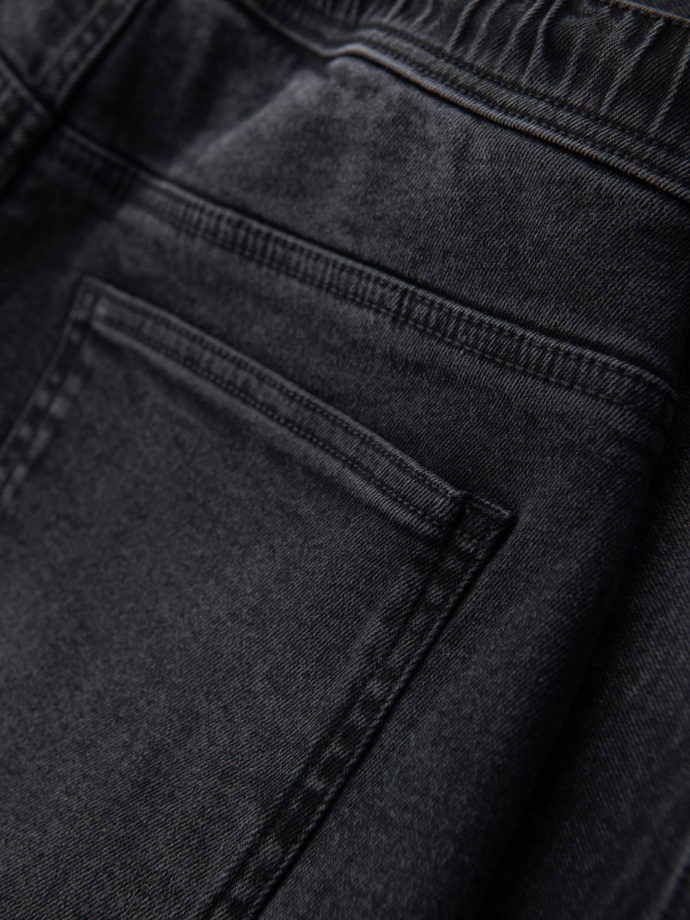 Men's shorts with elastic waistband and wash effect - black V4 OM-SRDS-0192