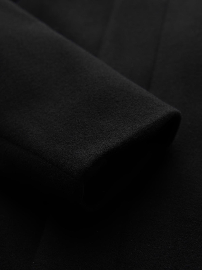 Męski płaszcz z wysokim kołnierzem i asymetrycznym zapięciem – czarny V2 OM-COWC-0141